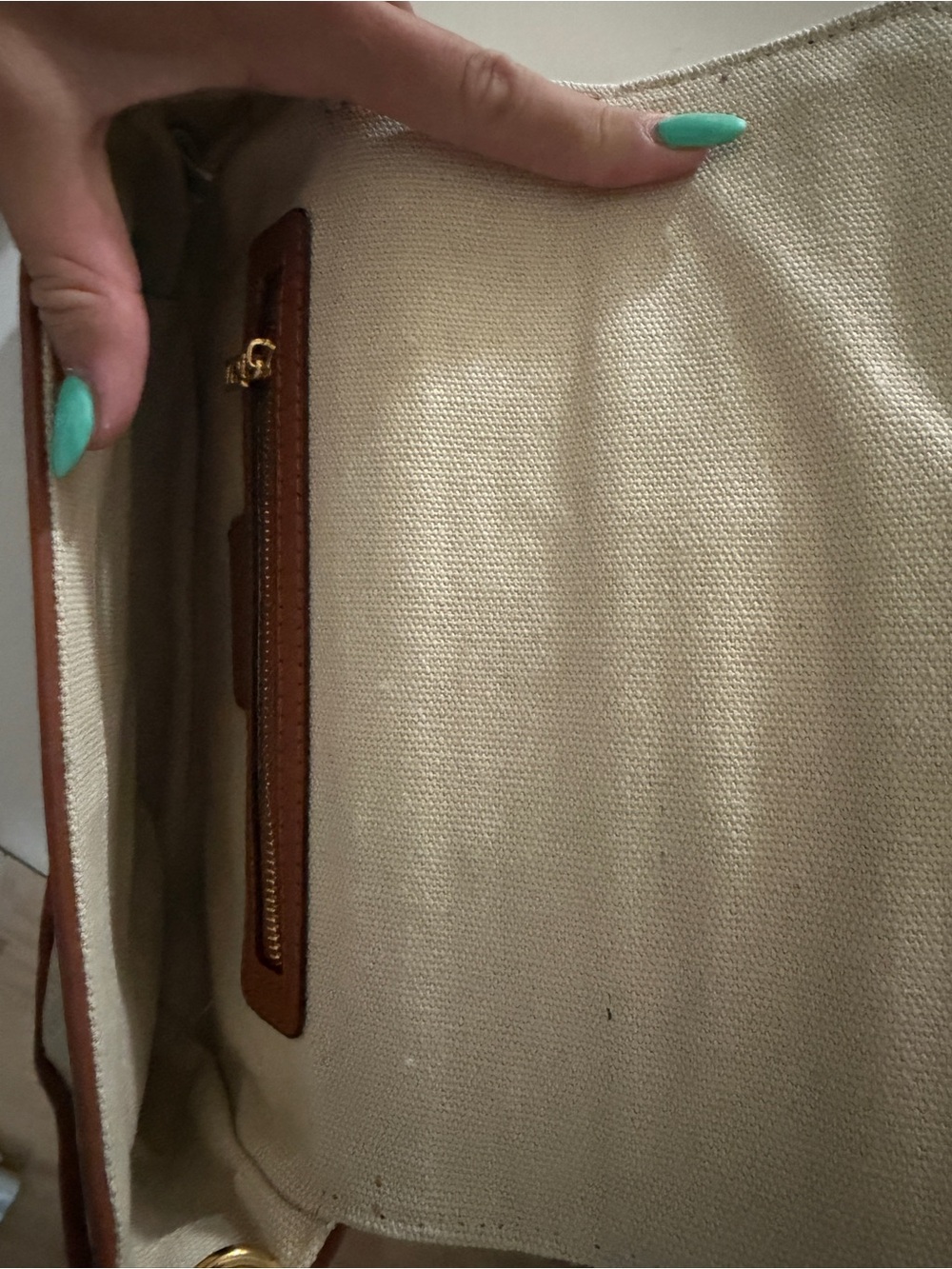 Designer-Inspired ff Cream Canvas Crossbody Bag with Brown Trim - Picture 3 of 4
